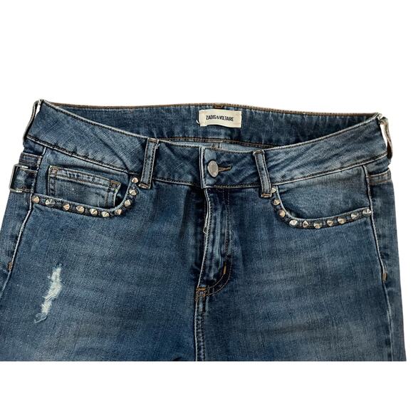 ZADIG & VOLTAIRE Eva Use Slim Denim Blue Jeans w/ Studs & Distressing Size 25 - Picture 3 of 6